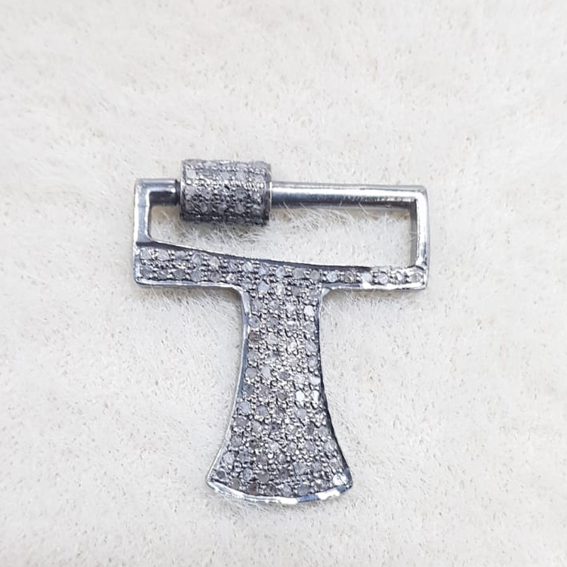 T Latter Designer Pave Diamond Carbiner Clasp