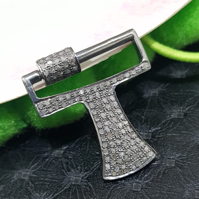 T Latter Designer Pave Diamond Carbiner Clasp