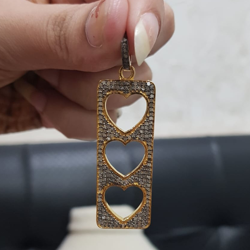 Glorious Diamond Tag Pendant With 3 Open Hearts