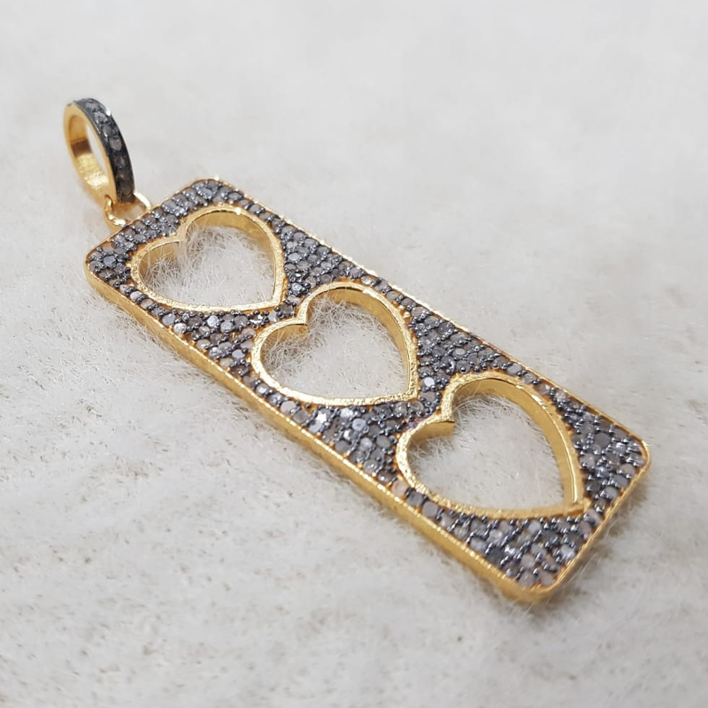 Glorious Diamond Tag Pendant With 3 Open Hearts