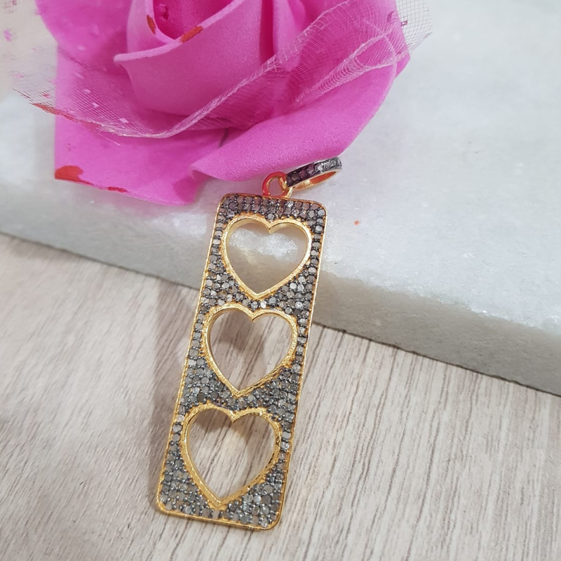 Glorious Diamond Tag Pendant With 3 Open Hearts