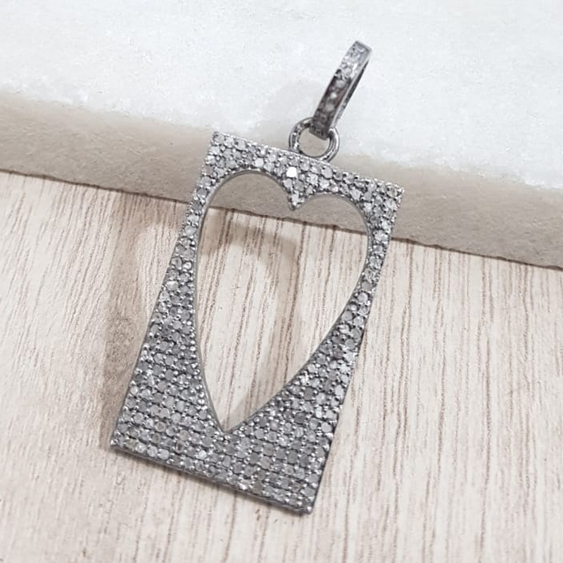 Open Heart Tag Pendant With Pave Diamond Layers