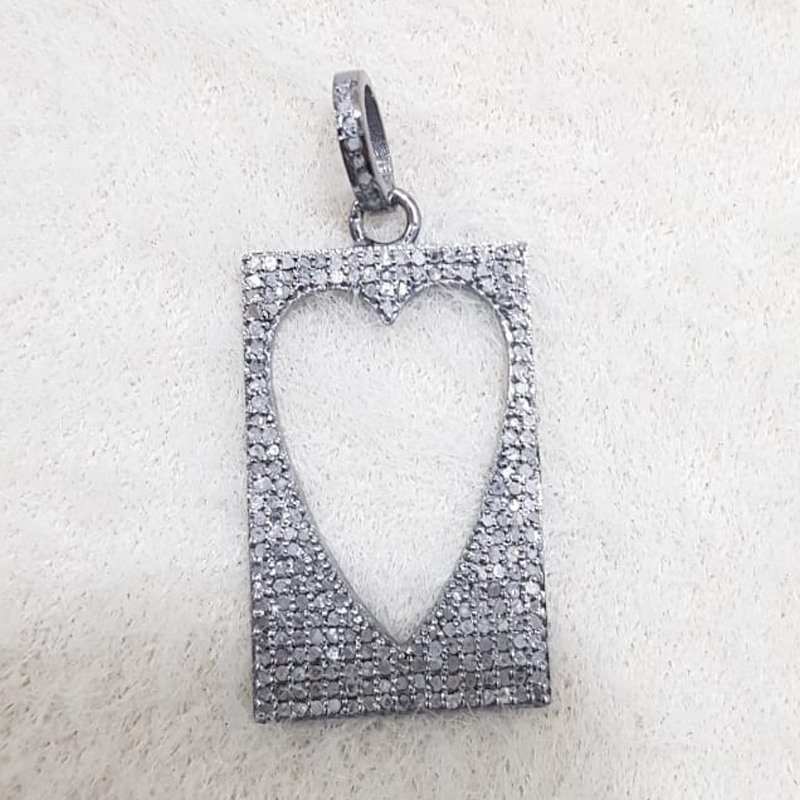 Open Heart Tag Pendant With Pave Diamond Layers