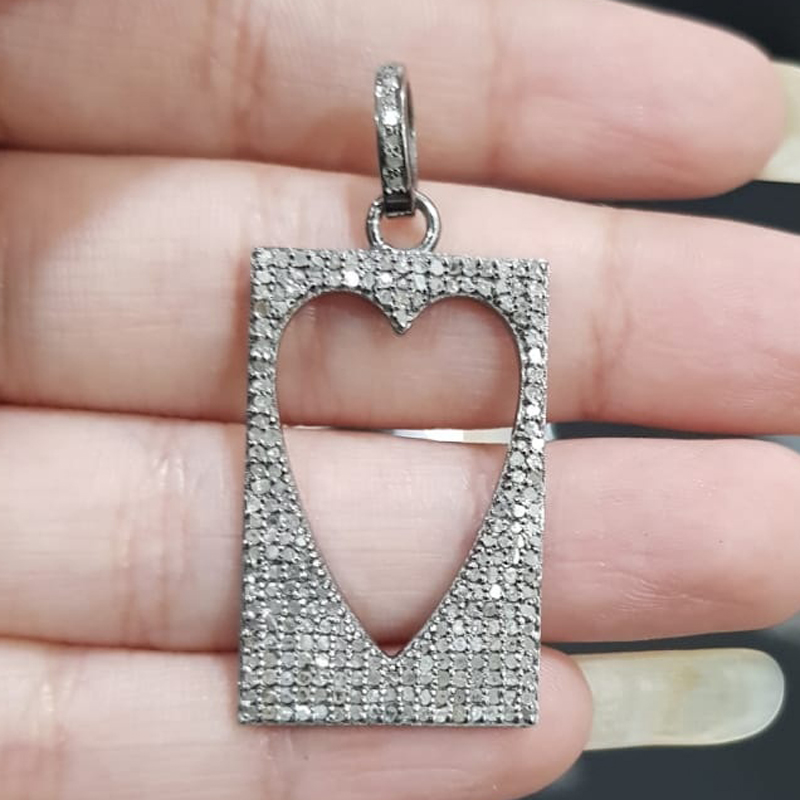 Open Heart Tag Pendant With Pave Diamond Layers