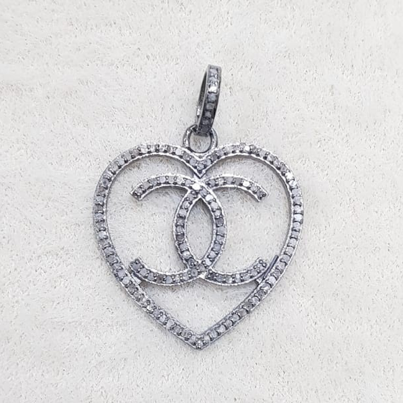 Pave Diamond Heart With CC Pendant