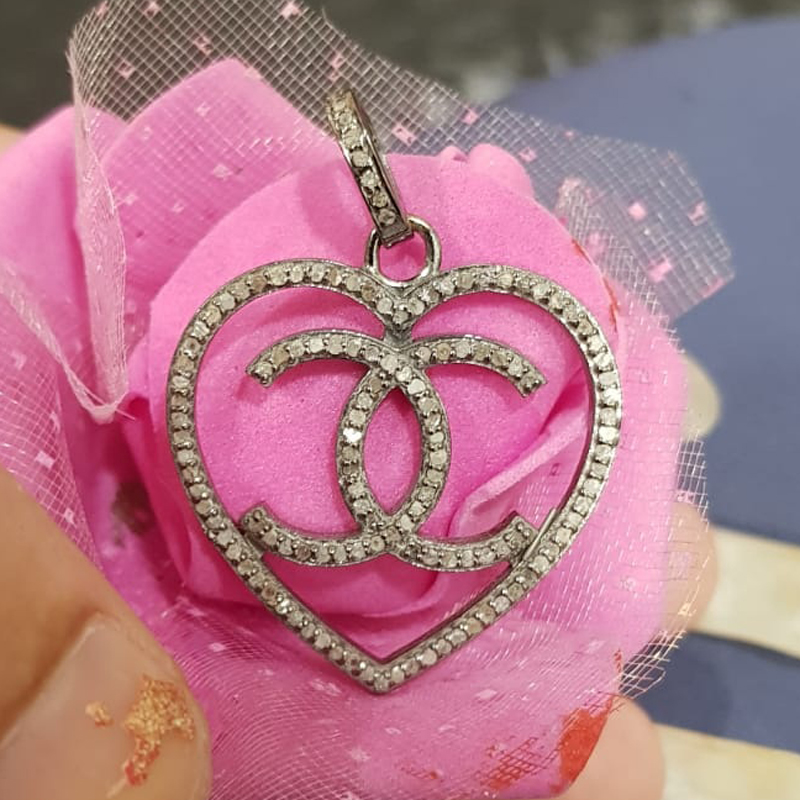 Pave Diamond Heart With CC Pendant