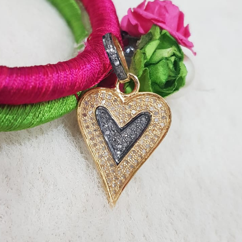 Attractive Pave Diamond Handmade Designer Two Tone Heart Pendant