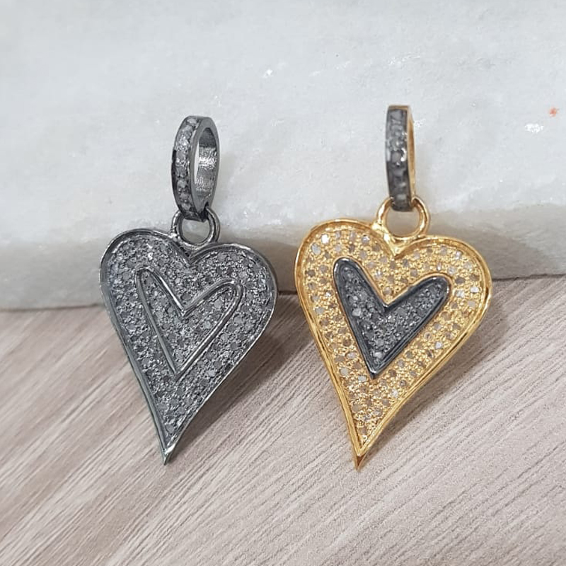 Attractive Pave Diamond Handmade Designer Two Tone Heart Pendant