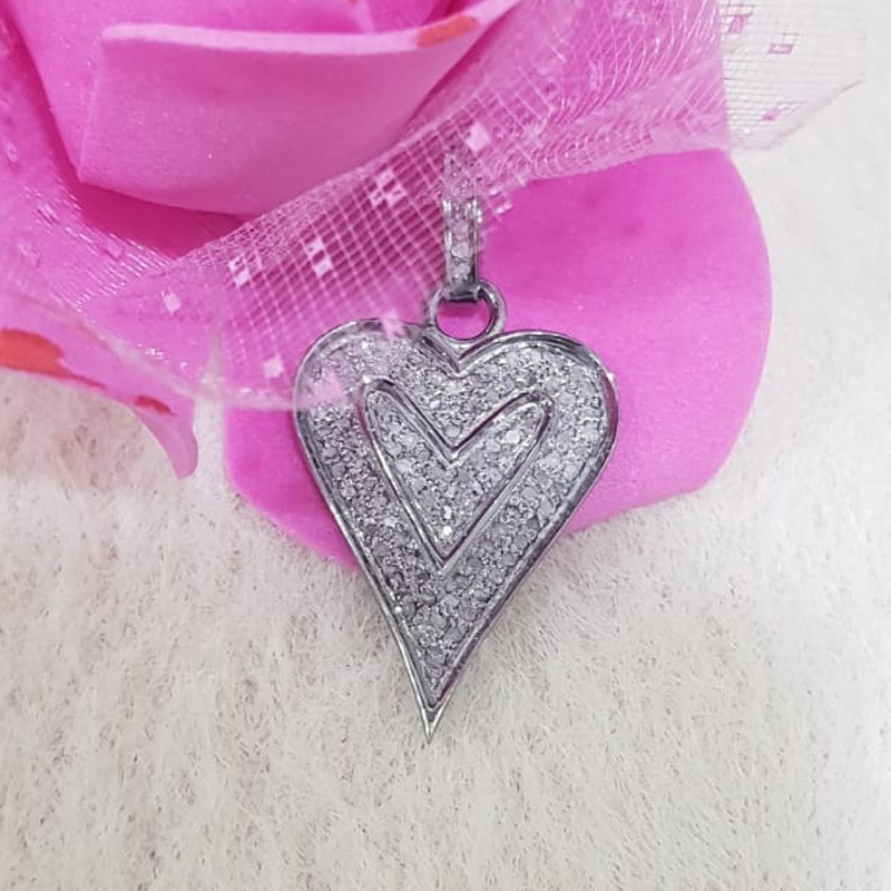 Attractive Pave Diamond Handmade Designer Two Tone Heart Pendant