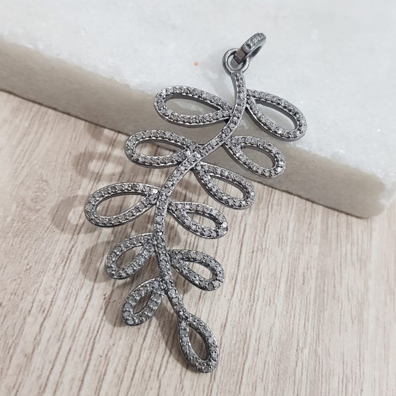 Fancy Attractive Designer Pave Diamond Leaf Pendant