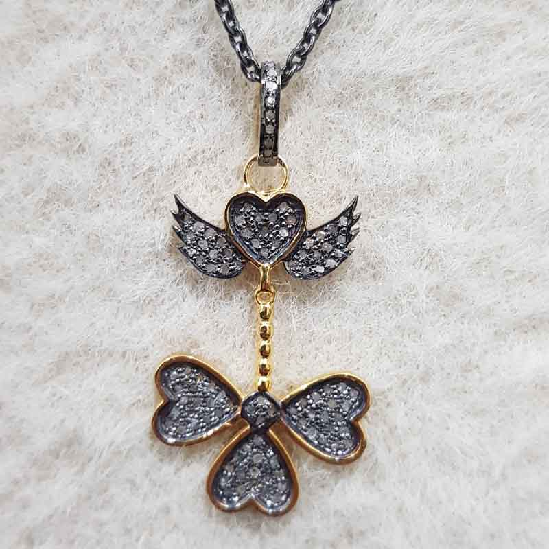 Stylish Fully Pave Diamond Flying Heart Pendent