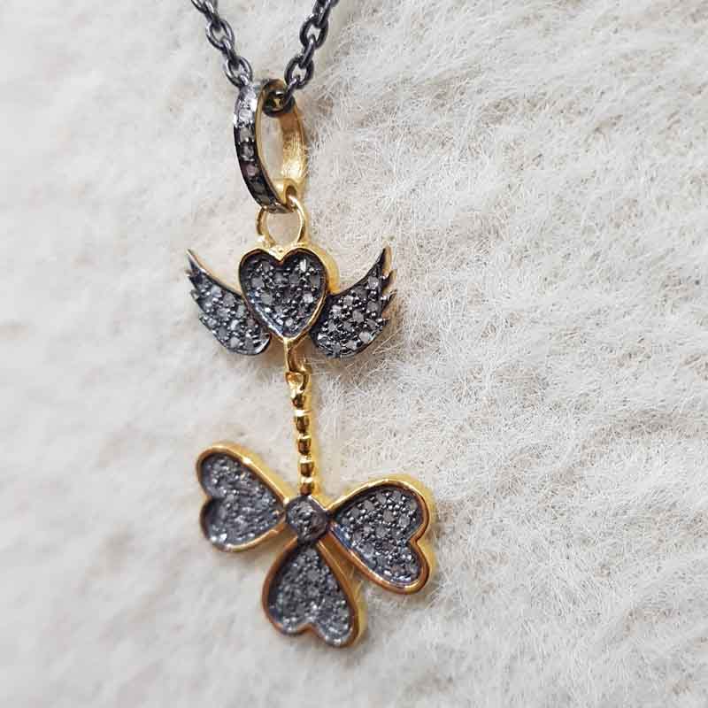 Stylish Fully Pave Diamond Flying Heart Pendent