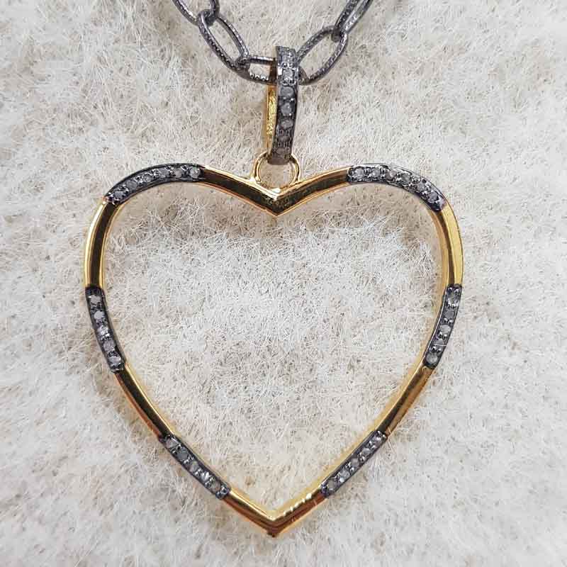 925 Sterling Silver  Black And Yellow Charming Heart Pendent