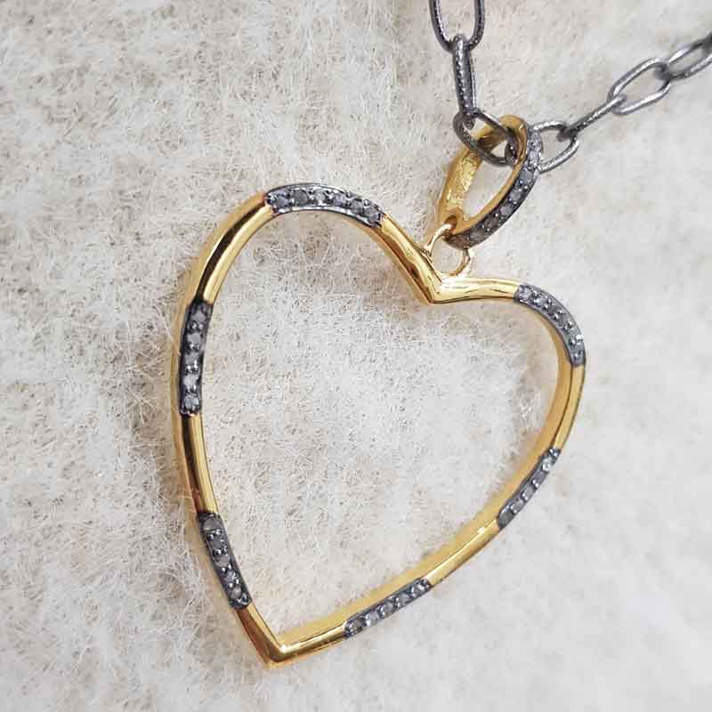 925 Sterling Silver  Black And Yellow Charming Heart Pendent