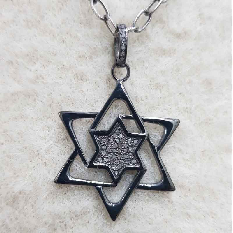 925 Sterling Silver Pave Diamond Star Designer Pendent