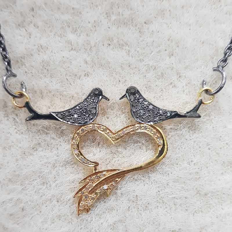 Beautiful Love Bird Pendent With Pave Diamond layers