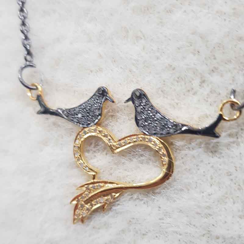 Beautiful Love Bird Pendent With Pave Diamond layers