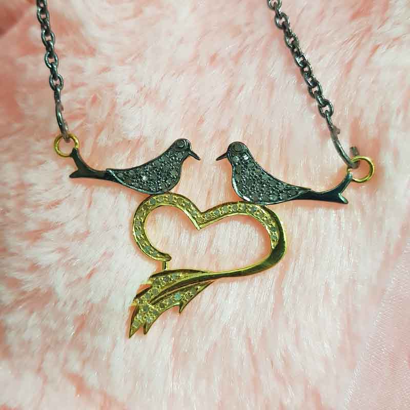 Beautiful Love Bird Pendent With Pave Diamond layers