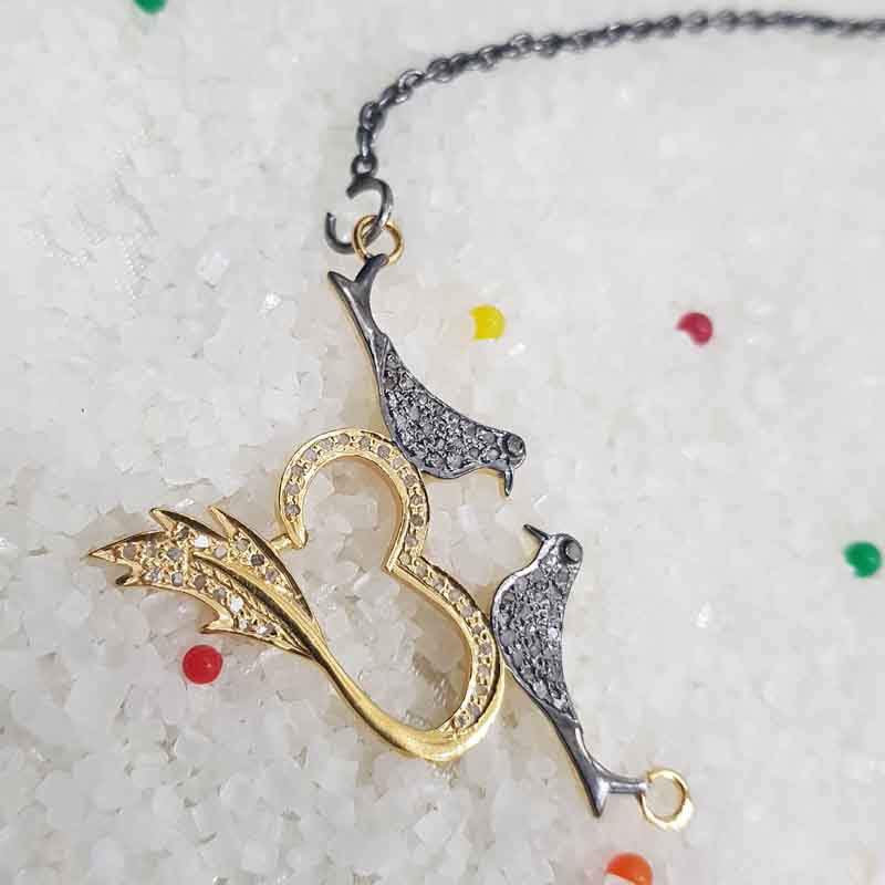 Beautiful Love Bird Pendent With Pave Diamond layers