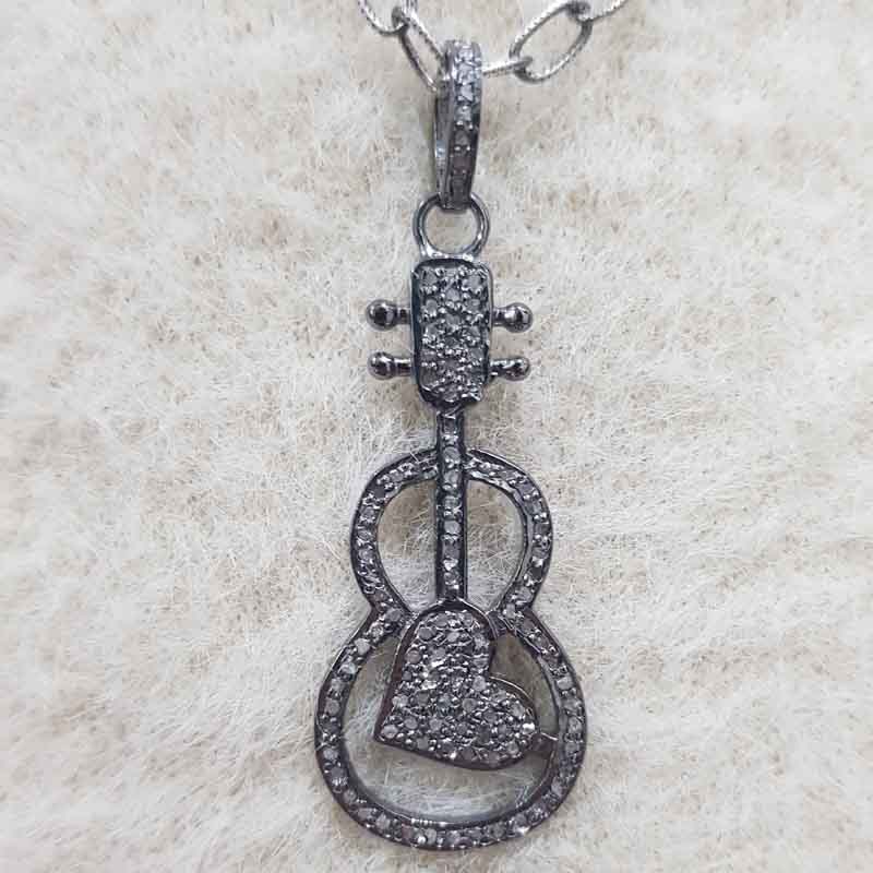 Guitar With Heart Pave Diamond Handmade Designer Pendent