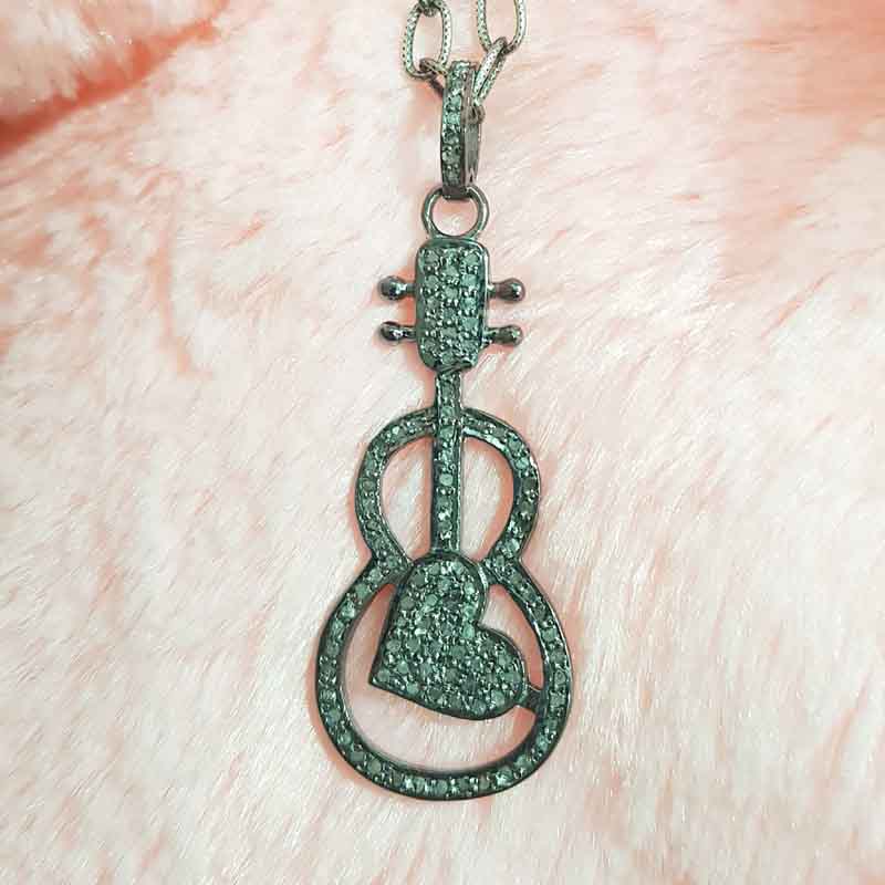 Guitar With Heart Pave Diamond Handmade Designer Pendent