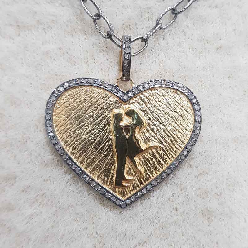 Lovely Couple Designed Heart Pendent With Pave Layers