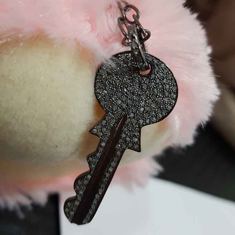 Stunning Key Shape Pave Diamonds Silver Pendent