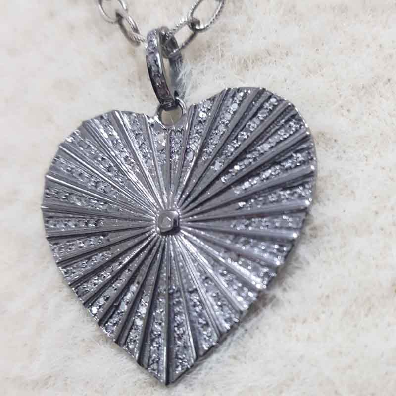 925 Solid Sterling Silver Natural Pave Diamond Heart Pendent