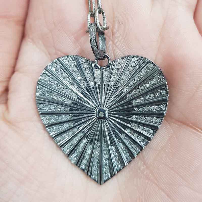 925 Solid Sterling Silver Natural Pave Diamond Heart Pendent