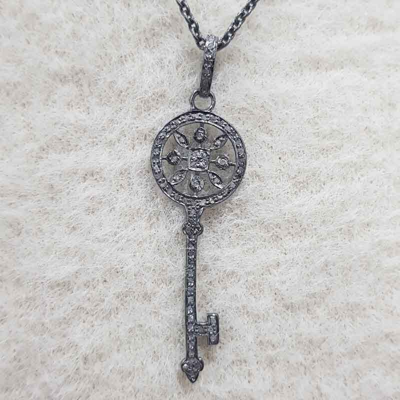 Key Pendent With Pave Diamond Layers