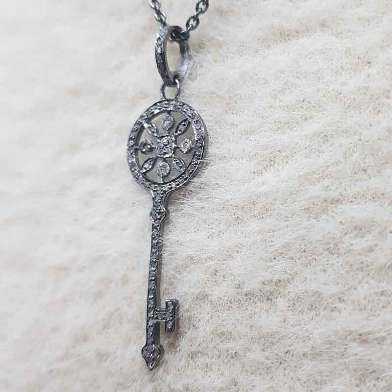 Key Pendent With Pave Diamond Layers