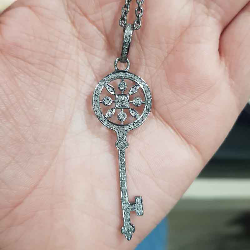 Key Pendent With Pave Diamond Layers