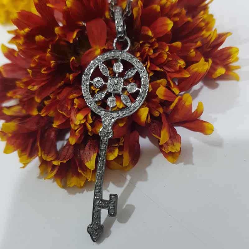 Key Pendent With Pave Diamond Layers