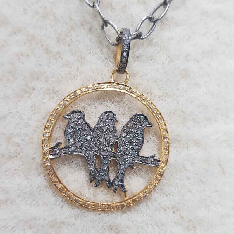 Round Designer Bird Pendent With Yellow And Black Rhodium Plate