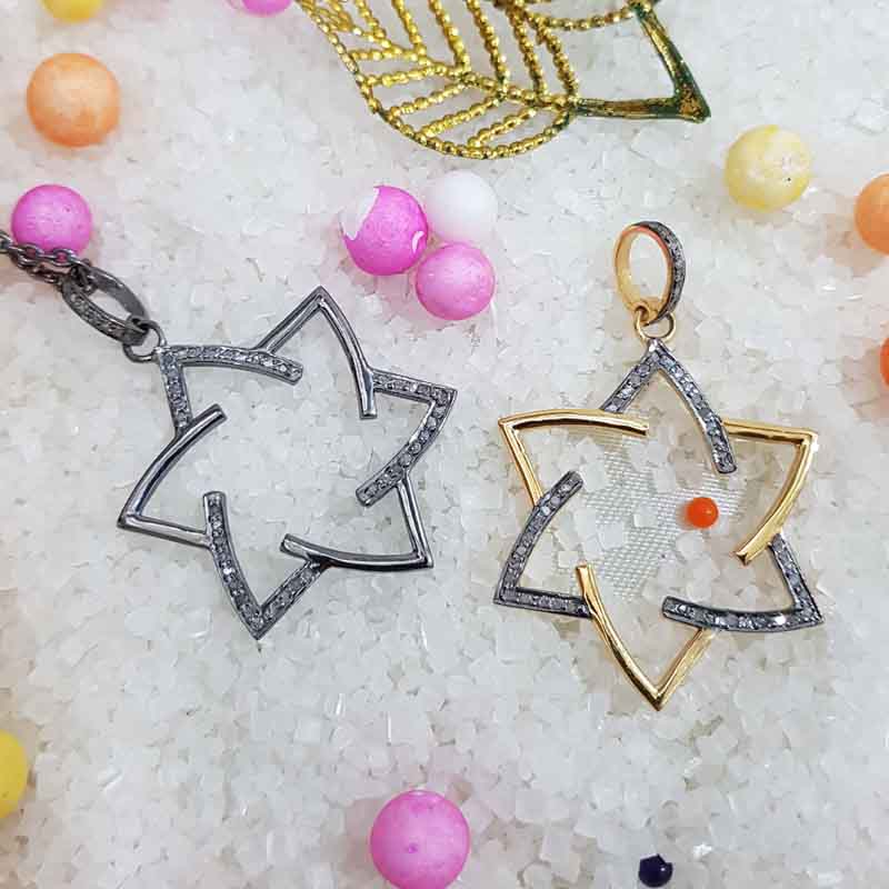 Lovely Yellow And Black Plated Pave Diamond Star Pendent