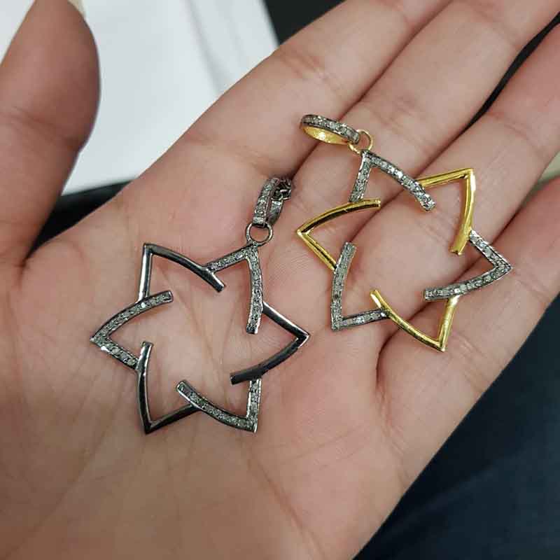 Lovely Yellow And Black Plated Pave Diamond Star Pendent