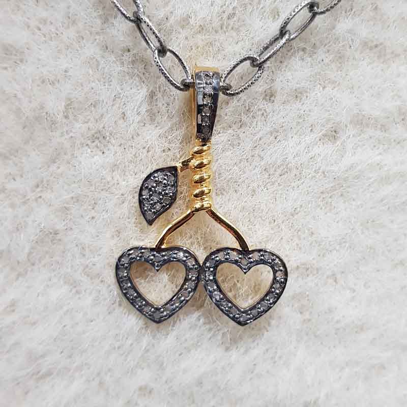 Fancy Designer Pave Diamond Heart With Leaf Pendent