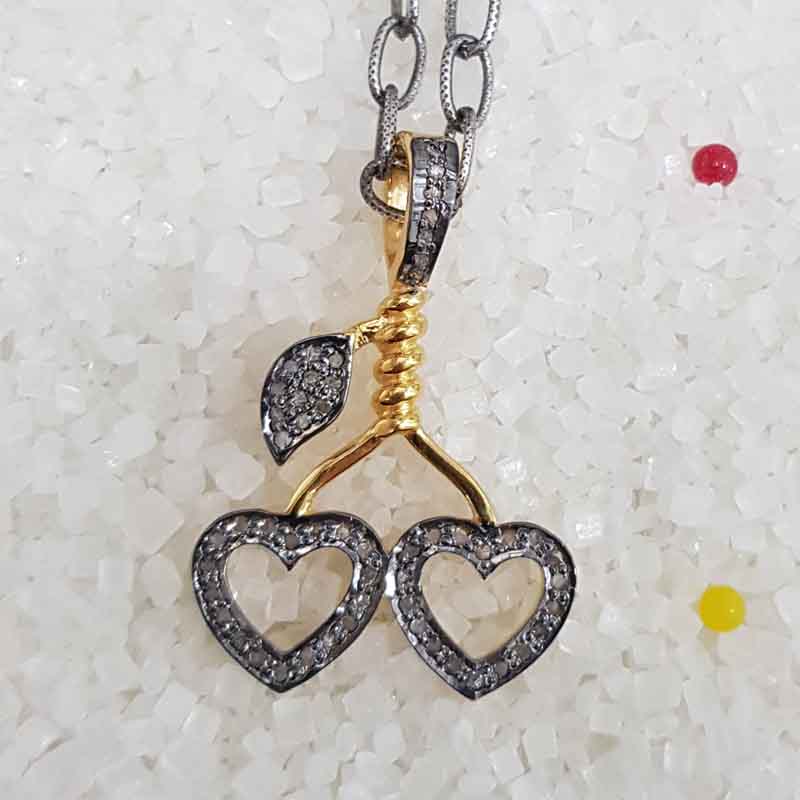 Fancy Designer Pave Diamond Heart With Leaf Pendent