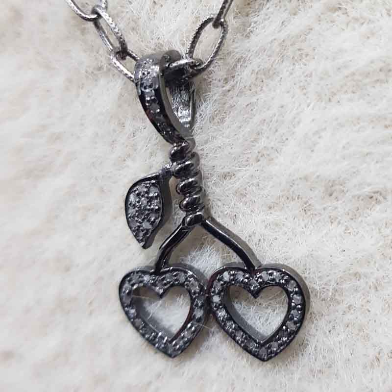 Fancy Designer Pave Diamond Heart With Leaf Pendent