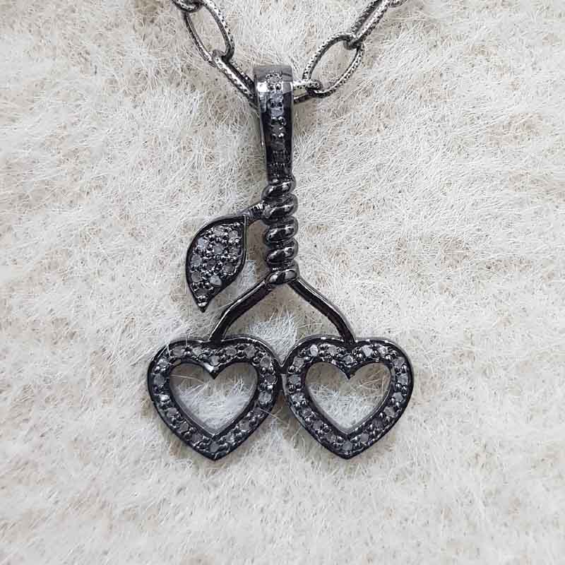 Fancy Designer Pave Diamond Heart With Leaf Pendent