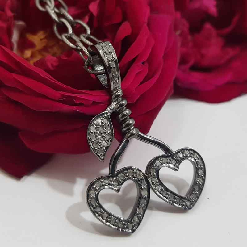 Fancy Designer Pave Diamond Heart With Leaf Pendent