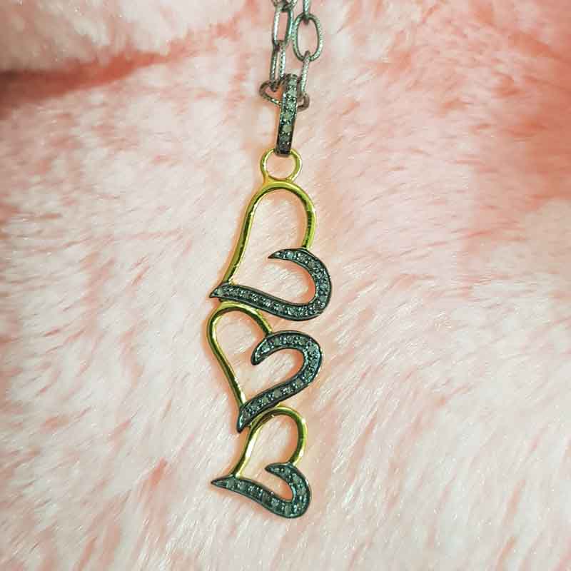 3 Joined Heart With pave Layers pendent