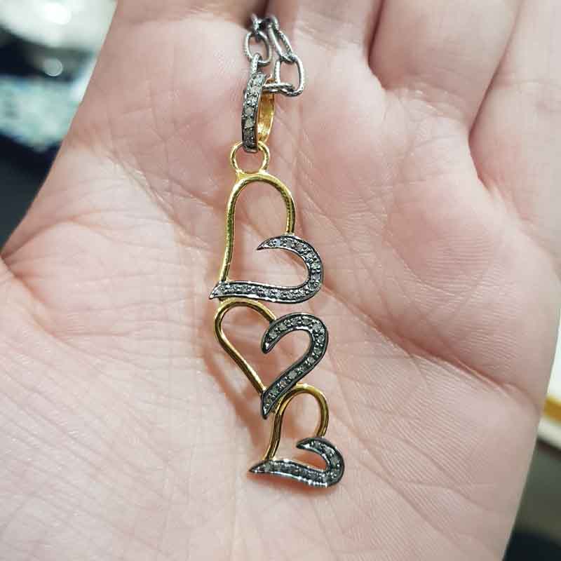 3 Joined Heart With pave Layers pendent