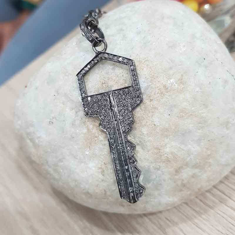 Unique Key Style Pave Diamond Handmade Designer Pendent