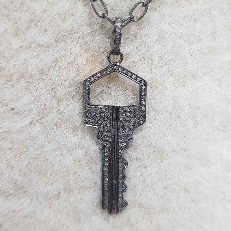 Unique Key Style Pave Diamond Handmade Designer Pendent