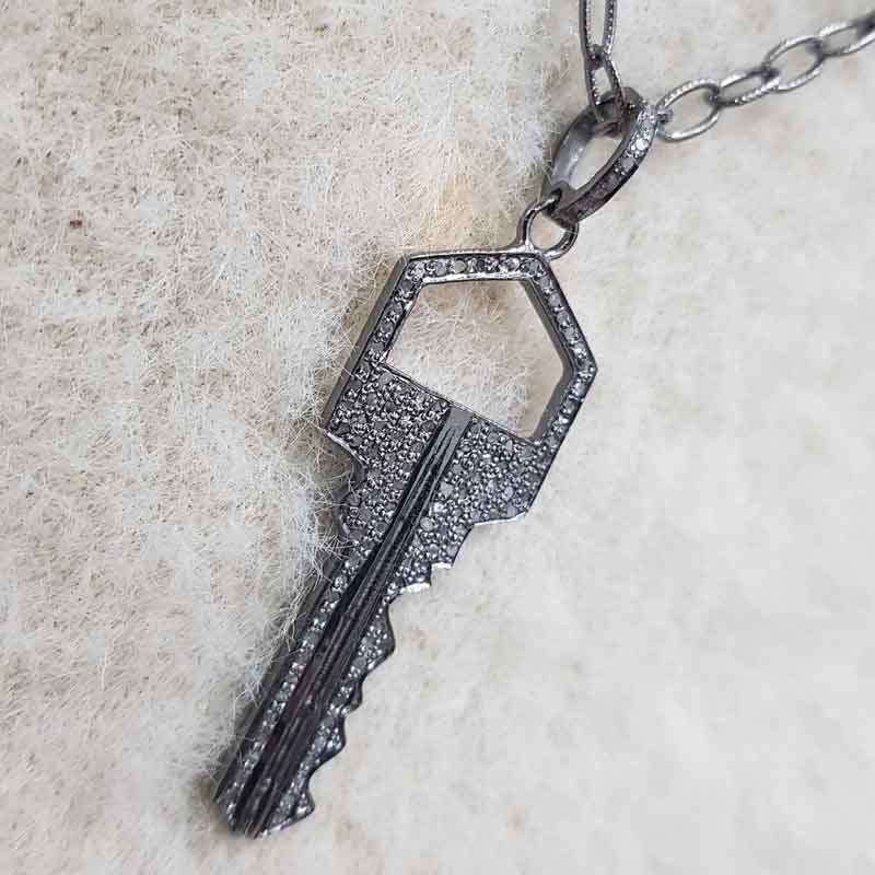 Unique Key Style Pave Diamond Handmade Designer Pendent