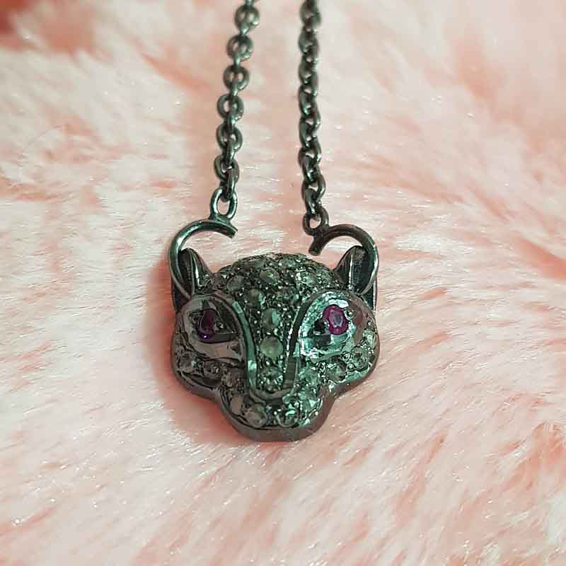 925 Sterling Silver Two Tone Pave Diamond Lion Pendent