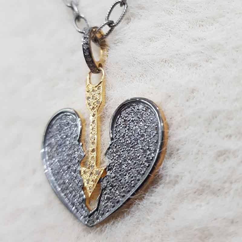 Heart Break Natural Pave Diamond Silver Pendent