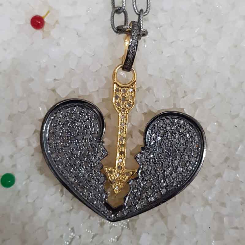 Heart Break Natural Pave Diamond Silver Pendent