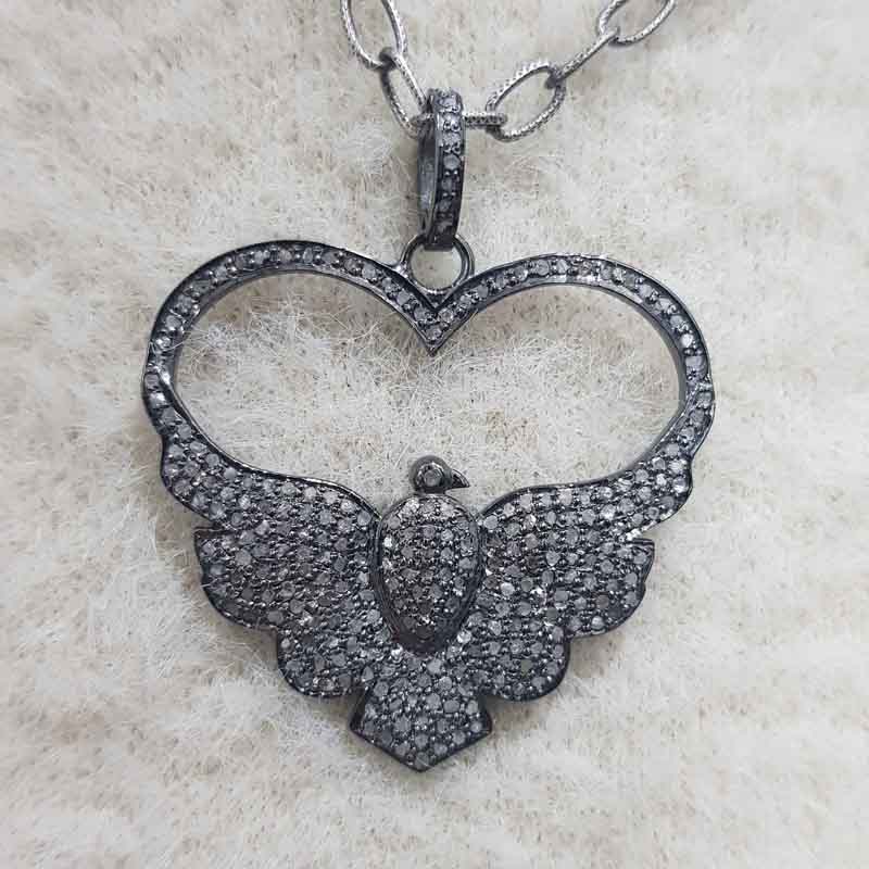 Flying Love Bird Pendent With Pave Diamond Layers